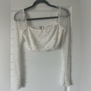 12th tribe Cristal white beaded long sleeve crop top size S